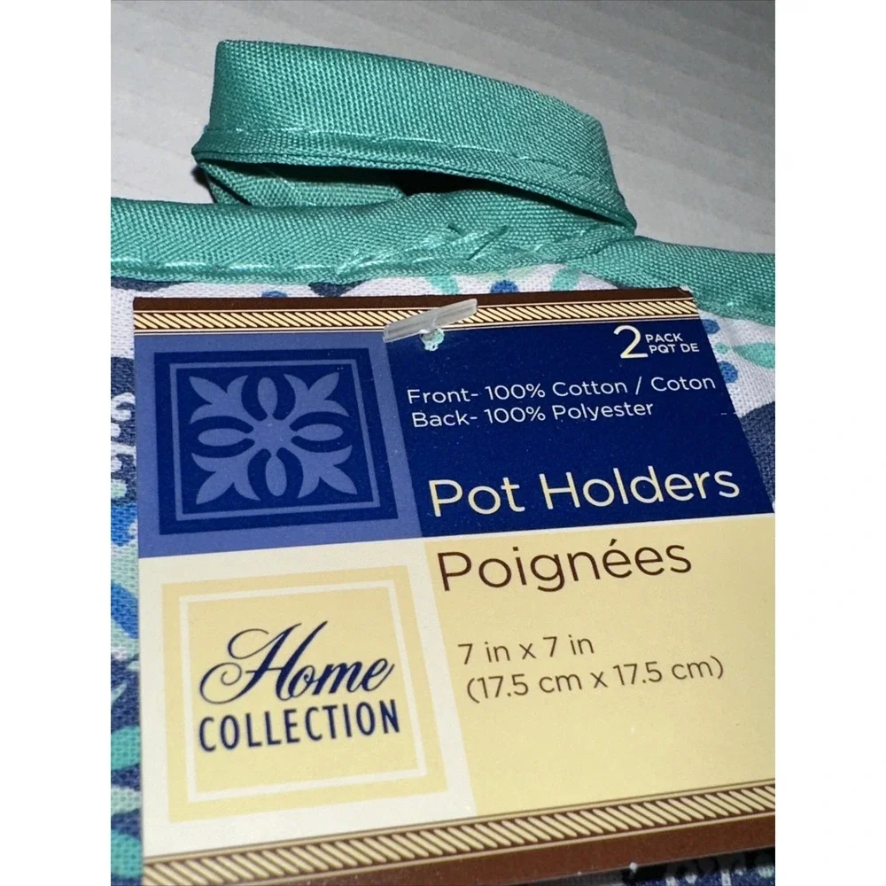 Home Collection Oven Mitt and Pot Holders Set Blue Teal Mandala 3 Piece New